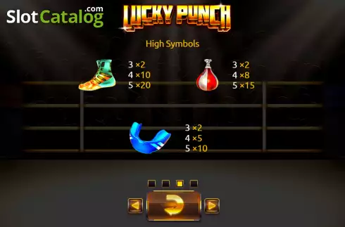 Paytable screen. Lucky Punch Exclusive slot