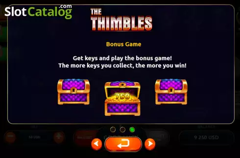 Bonus feature screen. The Thimbles slot
