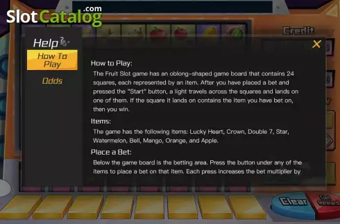 Game Rules screen. Fruit Slot V8 slot