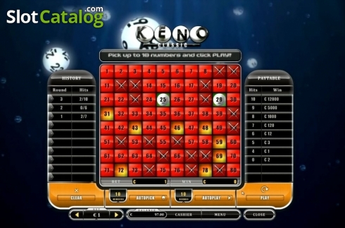 Game Screen. Keno Classic slot