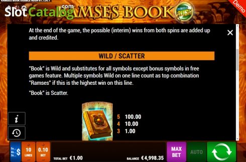 Paytable 2. Ramses Book Double Rush slot