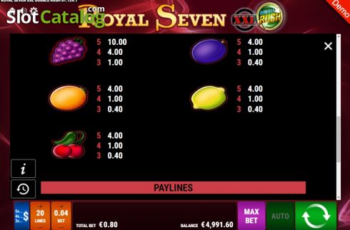 Paytable 3. Royal Seven XXL Double Rush slot