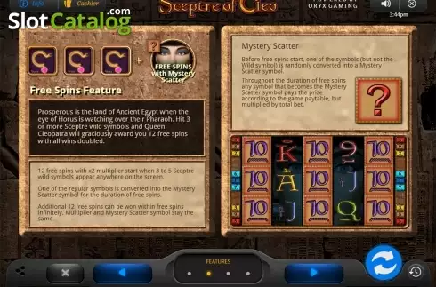 Paytable 2. Sceptre of Cleo slot