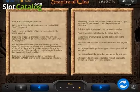 Paytable 4. Sceptre of Cleo slot