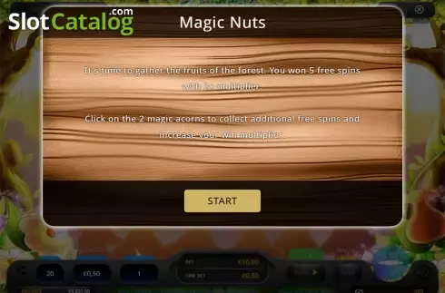 Magic Nuts intro screen. Fairytale Forest Quik slot