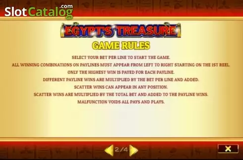 Game Rules. Egypts Treasure slot