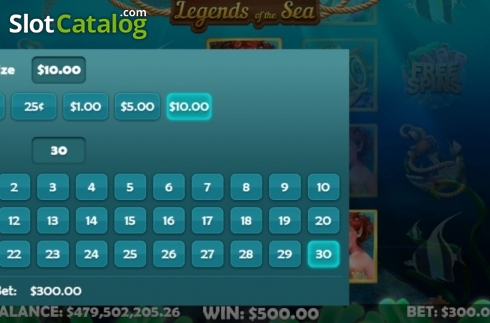 Coin Size. Legends of the Sea (Mobilots) slot