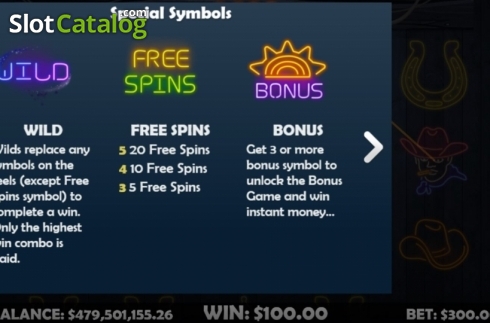 Special Symbols. Neon Cowboy slot
