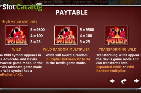 Paytable 1. Devil's Advocate slot