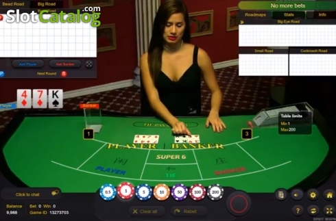 Game Screen. Baccarat Super 6 Live Casino slot