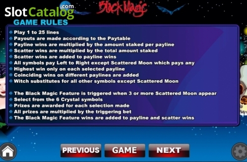Game Rules. Black Magic (WGS Technology) slot