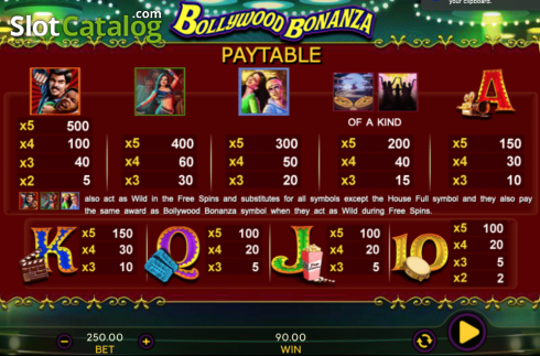 Paytable. Bollywood Bonanza slot