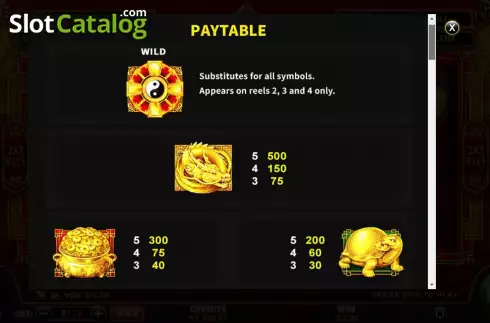 PayTable screen. Wheel of Prosperity Dragon slot