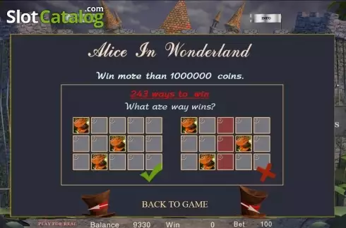 Paytable 4. Alice in Wonderland (BetConstruct) slot