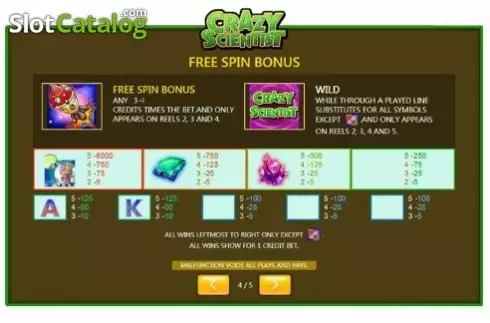 Free Spins Paytable. Crazy Scientist (Jumbo Games) slot