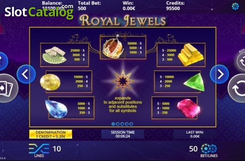 Paytable. Royal Jewels (DLV) slot