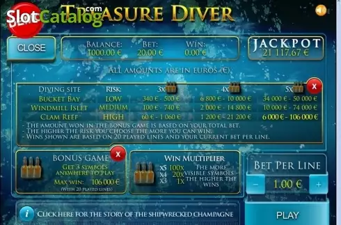 Paytable 2. Treasure Diver (PAF) slot