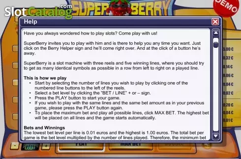 Game rules screen 1. Super Berry slot