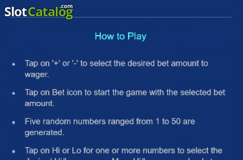 Game rules. Five Numbers Hi Lo (PG Soft) slot
