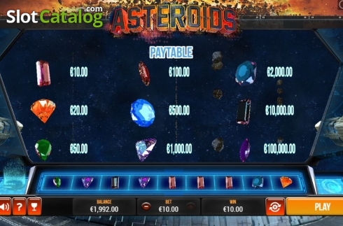 Paytable. Asteroids Scratch slot