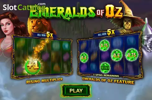 Start Screen. Emeralds of Oz slot