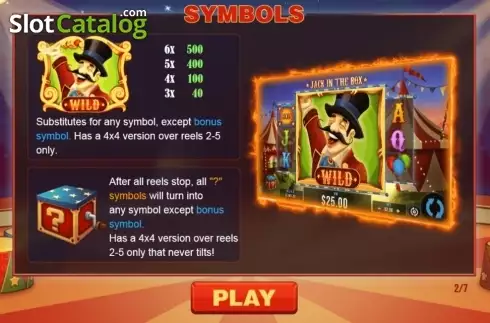 Paytable 2. Jack in the Box (Wizard Games) slot