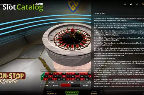 Game Rules screen 2. Non-Stop Roulette slot