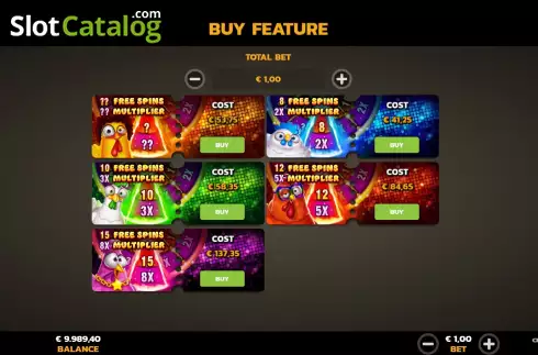 Buy Feature Screen. Chicken Night Fever slot