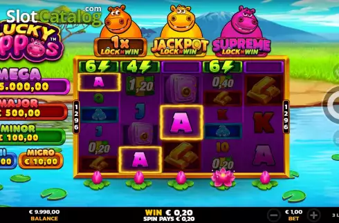 Win Screen. 3 Lucky Hippos slot