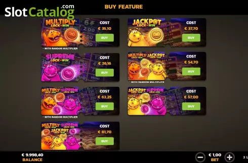 Buy Feature Screen. 3 Lucky Hippos slot