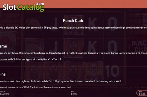 Game rules 1. Punch Club slot