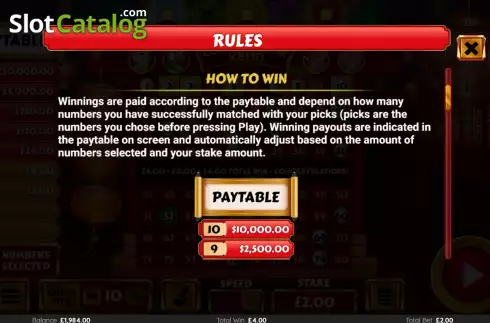 Game Rules screen 2. Coin Collector Keno slot