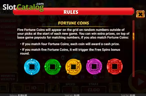 Game Rules screen 4. Coin Collector Keno slot