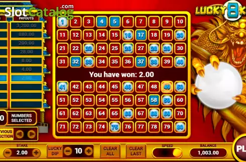 Win screen. Lucky 8 Keno slot