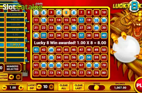 Win screen  2. Lucky 8 Keno slot