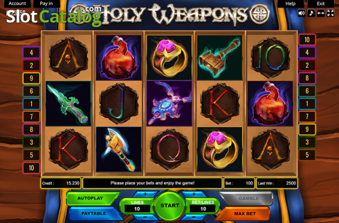 Reel Screen. Holy Weapons slot