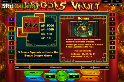 Bonus Game. Dragons Vault slot