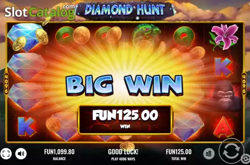 Big Win Screen. Diamond Hunt slot
