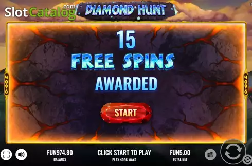 Free Spins Awarded Screen. Diamond Hunt slot