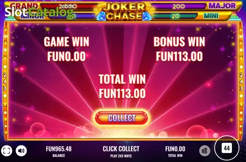 Win Respins / Bonus Game screen. Joker Chase slot