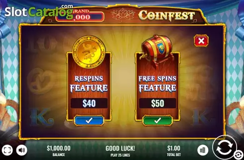Buy Feature Screen. Coinfest slot