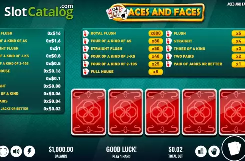 Game screen. Aces and Faces (Platipus) slot