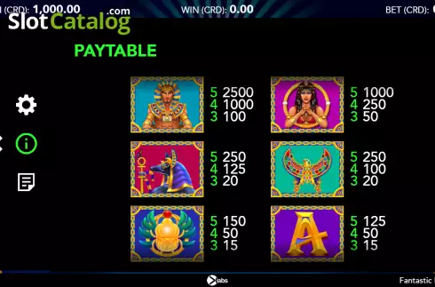 Paytable screen. Fantastic Egypt slot
