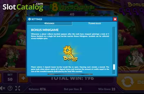 Bonus mini-game screen. 8 Leprechauns slot