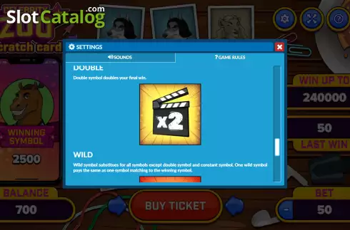 Double and wild screen. Celebrity Zoo Scratch Card slot