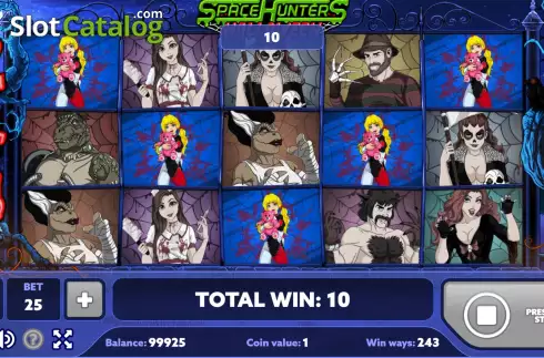 Win screen. Space Hunters Halloween slot