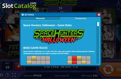 PayLines screen. Space Hunters Halloween slot