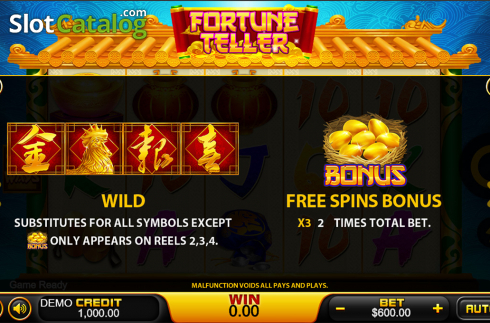 Paytable . Fortune Teller (PlayStar) slot