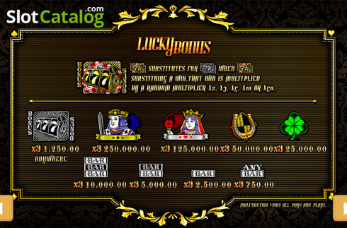 Paytable. Lucky Poker (PlayStar) slot