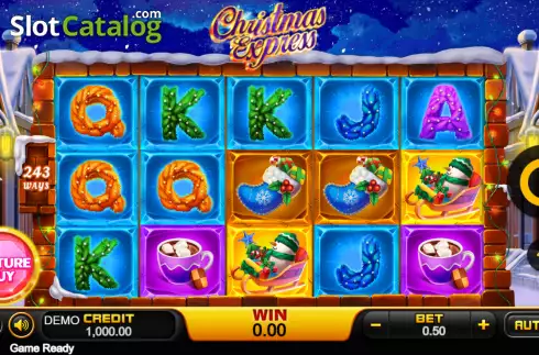 Reel screen. Feature Buy Christmas Express slot